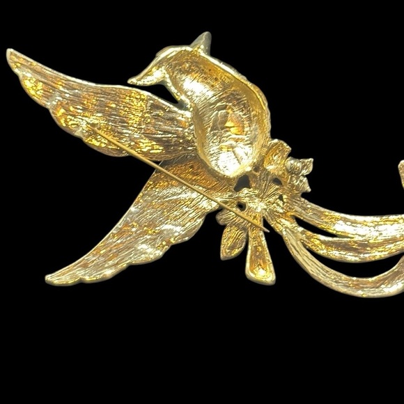 Hummingbird brooch, pin large, vibrant, colorful, feathers, enamel, rhinestones - Picture 9 of 9